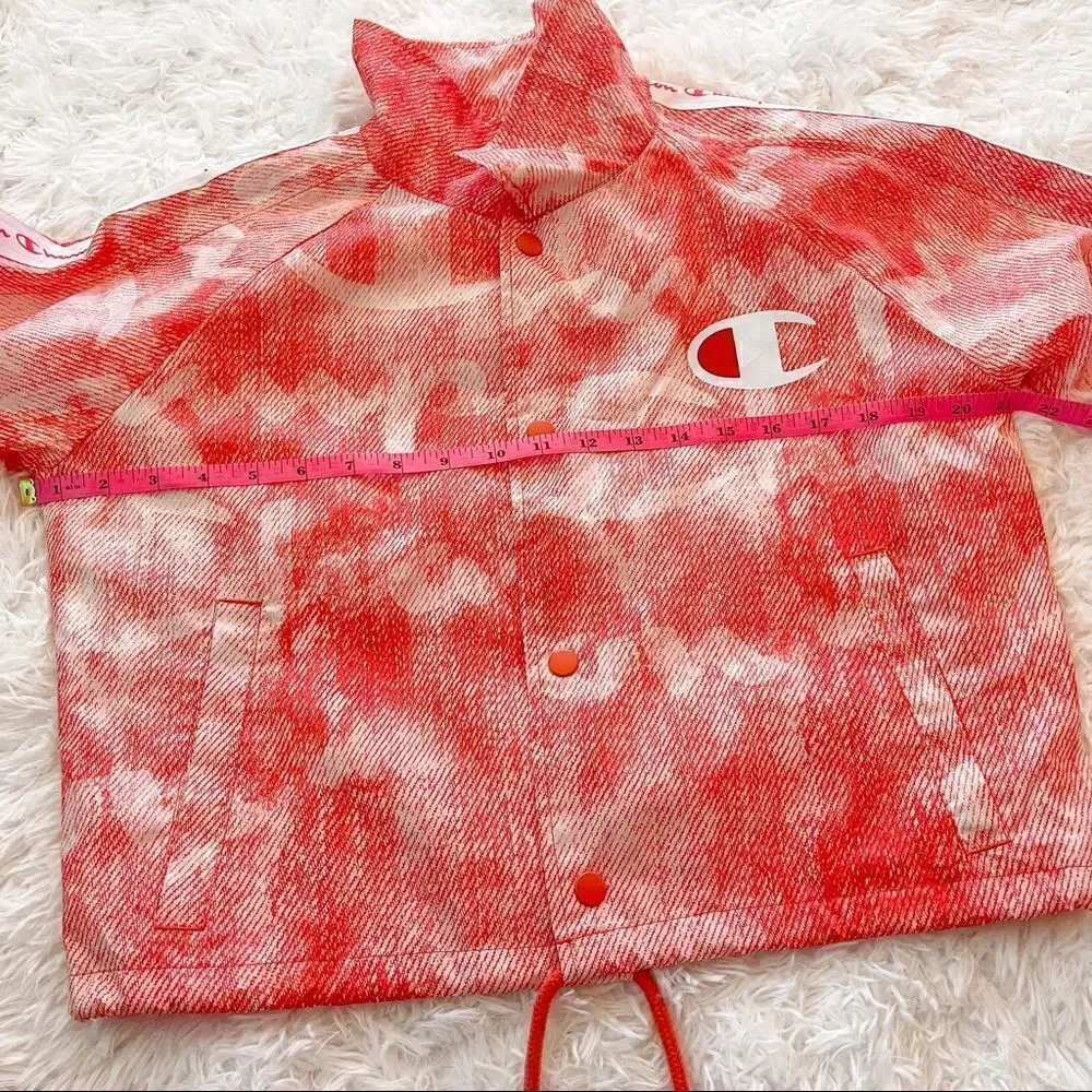 Champion Orange/Pink/White Zipper Tape Coach Cropped Jacket; SZ S; EUC